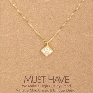 Dainty gold and white star moon square pendant necklace